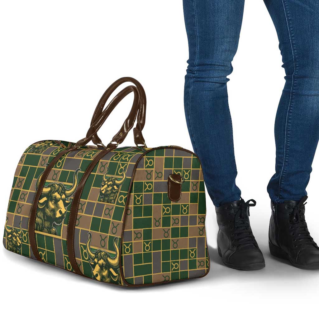 Taurus Zodiac Travel Bag Checkered Pattern