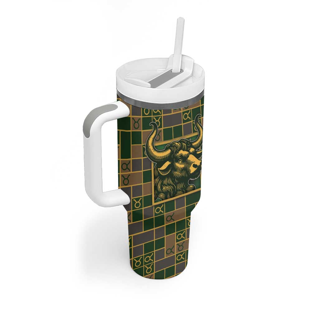 Custom Taurus Zodiac Tumbler With Handle Checkered Pattern