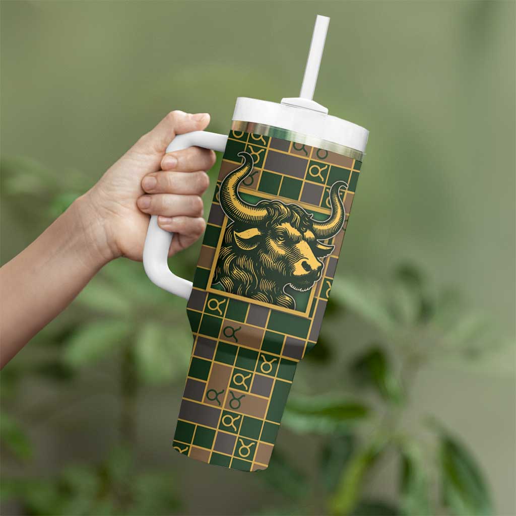 Custom Taurus Zodiac Tumbler With Handle Checkered Pattern