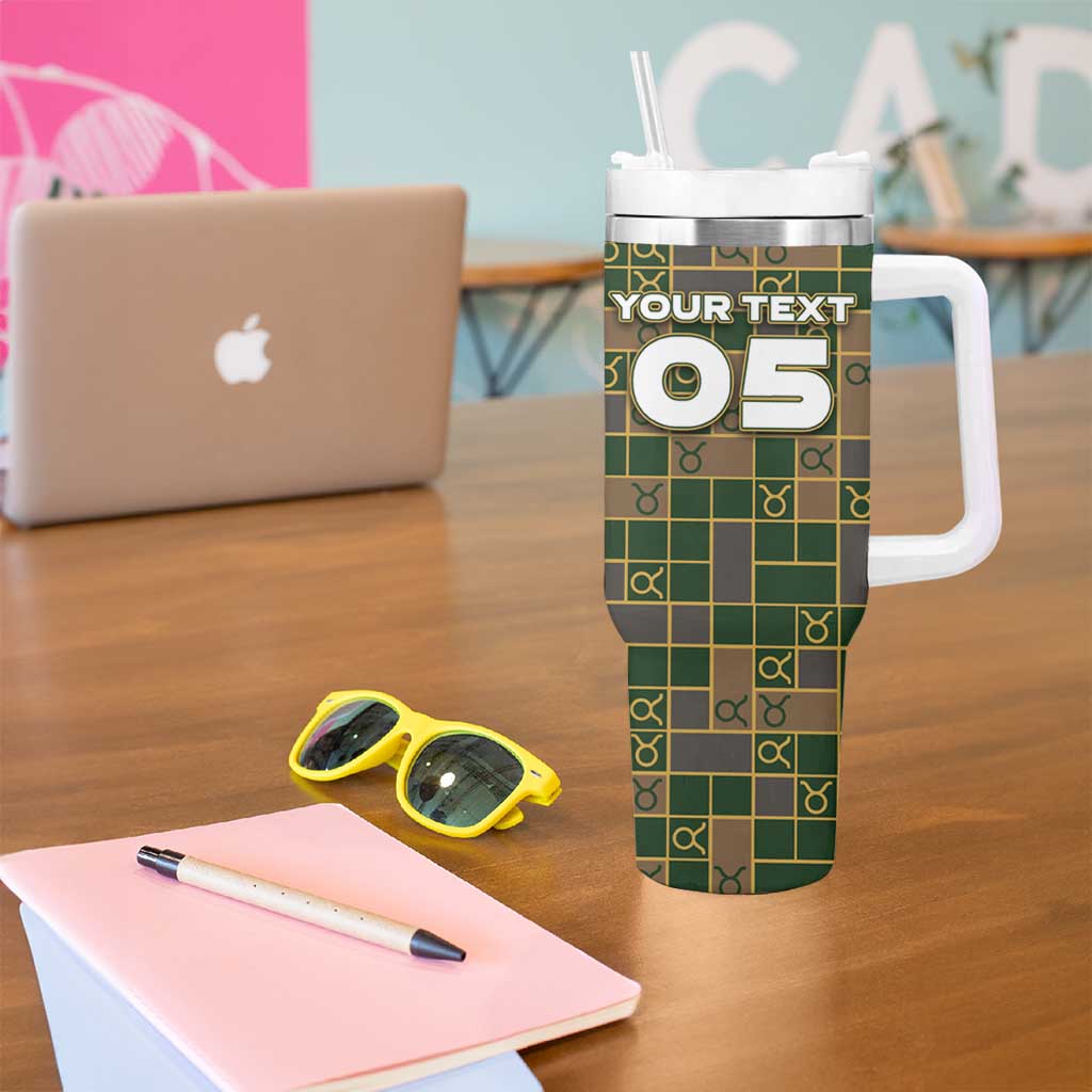 Custom Taurus Zodiac Tumbler With Handle Checkered Pattern