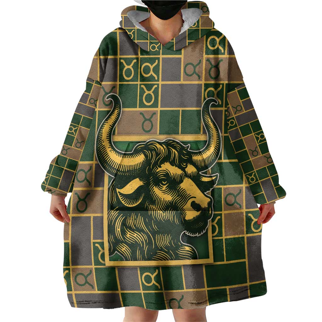Custom Taurus Zodiac Wearable Blanket Hoodie Checkered Pattern