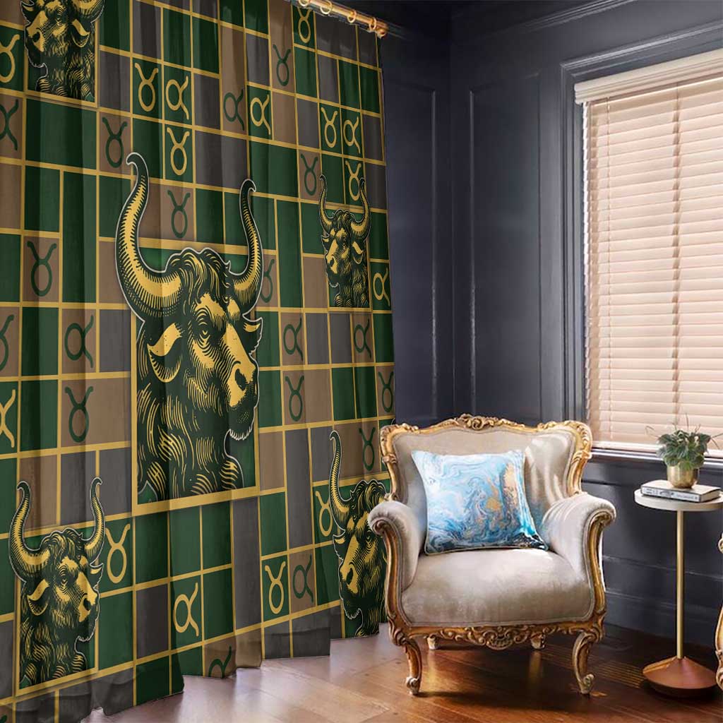Taurus Zodiac Window Curtain Checkered Pattern
