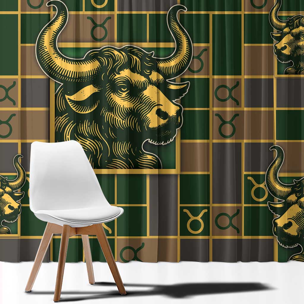 Taurus Zodiac Window Curtain Checkered Pattern
