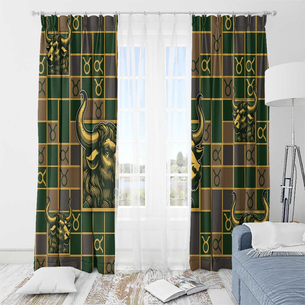 Taurus Zodiac Window Curtain Checkered Pattern