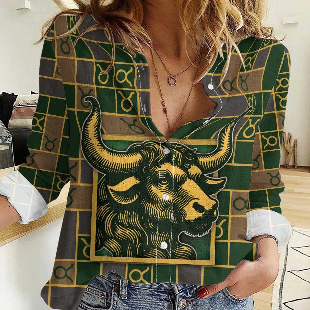Custom Taurus Zodiac Women Casual Shirt Checkered Pattern