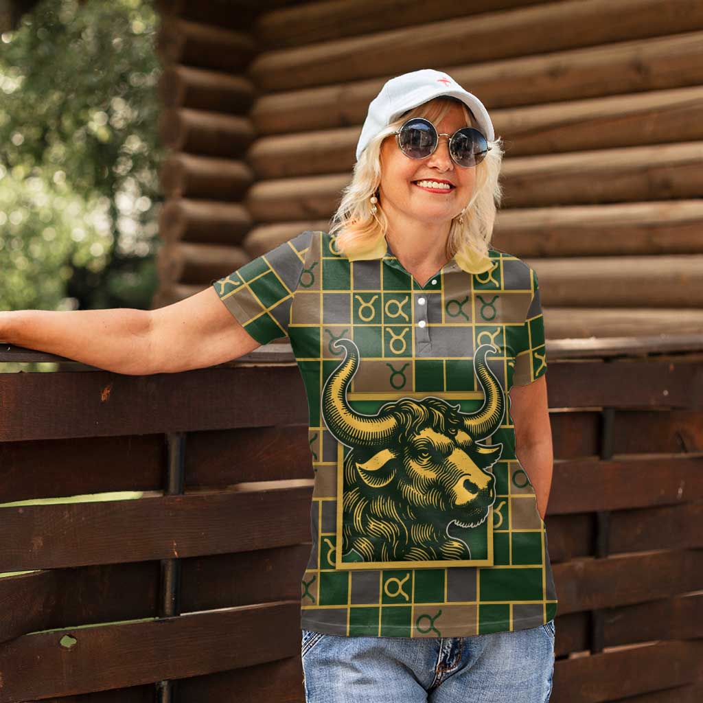 Custom Taurus Zodiac Women Polo Shirt Checkered Pattern