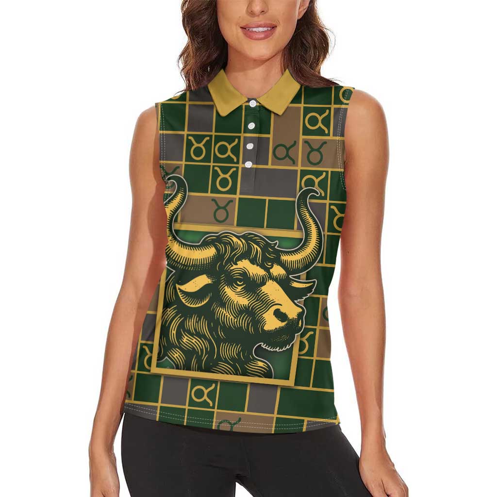 Custom Taurus Zodiac Women Sleeveless Polo Shirt Checkered Pattern