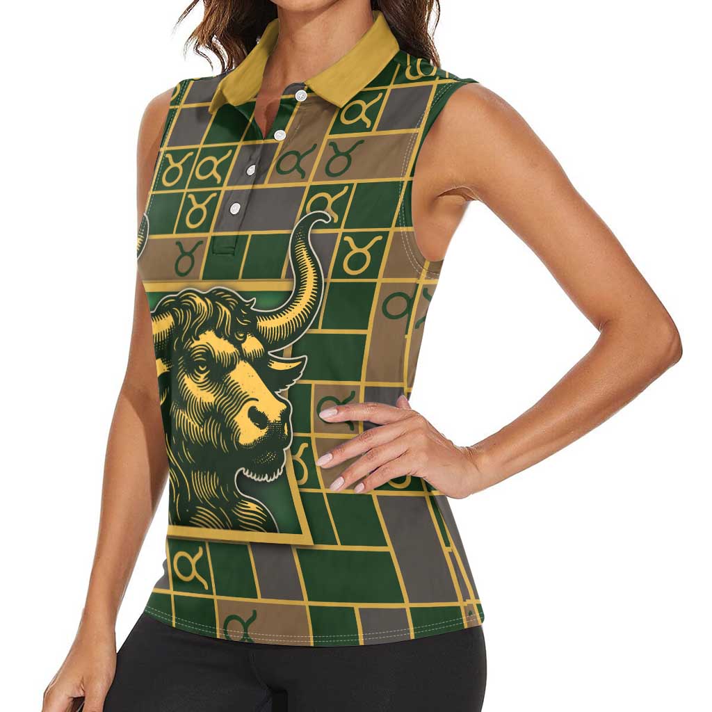 Custom Taurus Zodiac Women Sleeveless Polo Shirt Checkered Pattern