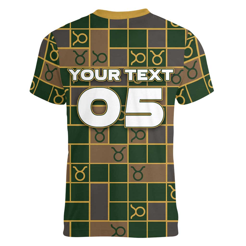 Custom Taurus Zodiac Women V-Neck T-Shirt Checkered Pattern