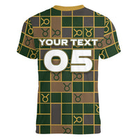 Custom Taurus Zodiac Women V-Neck T-Shirt Checkered Pattern