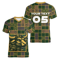 Custom Taurus Zodiac Women V-Neck T-Shirt Checkered Pattern