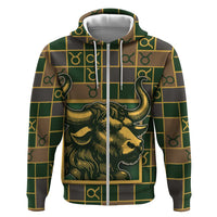 Custom Taurus Zodiac Zip Hoodie Checkered Pattern
