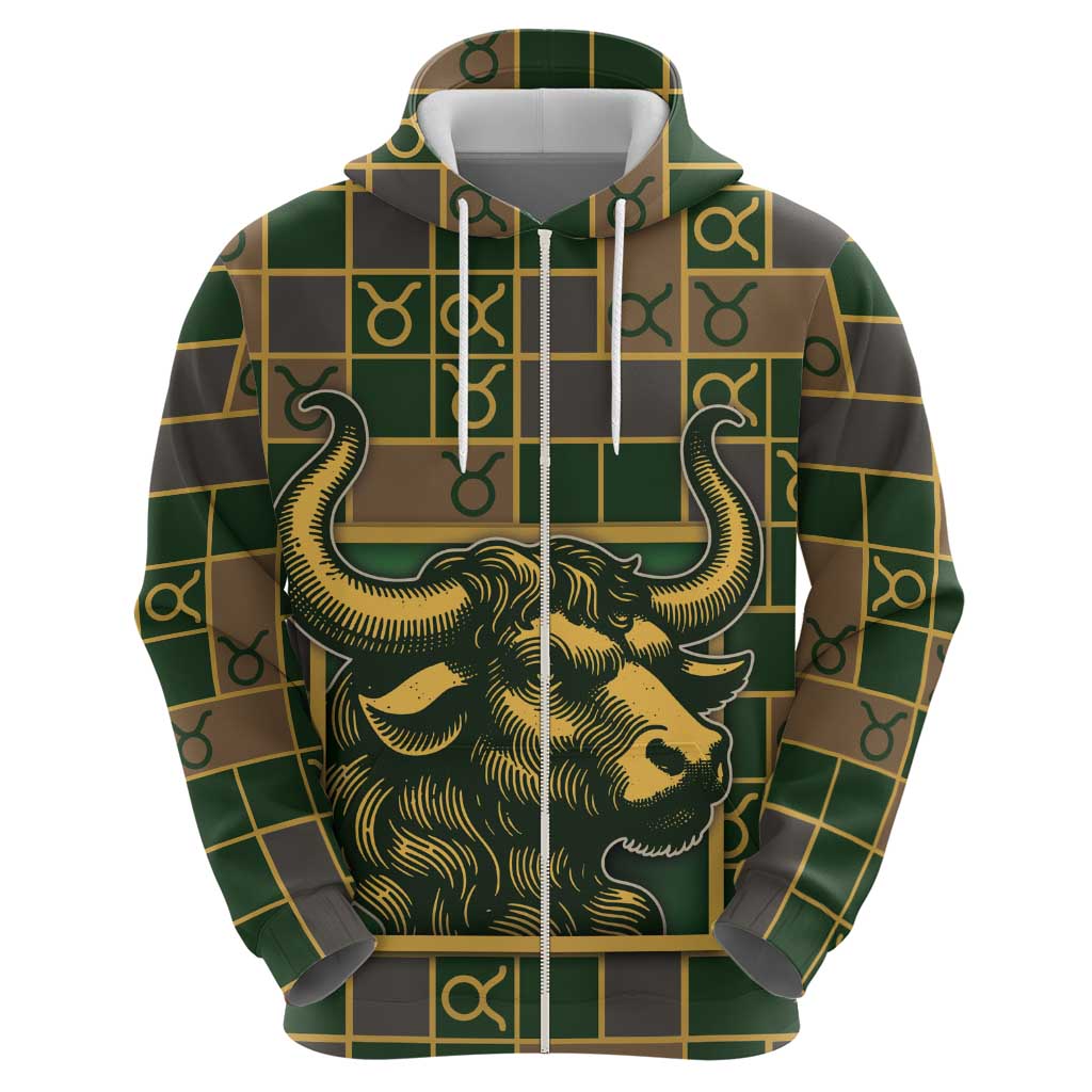Custom Taurus Zodiac Zip Hoodie Checkered Pattern