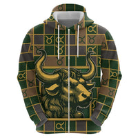 Custom Taurus Zodiac Zip Hoodie Checkered Pattern