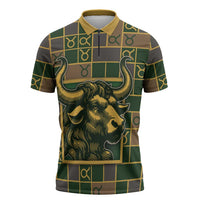 Custom Taurus Zodiac Zipper Polo Shirt Checkered Pattern