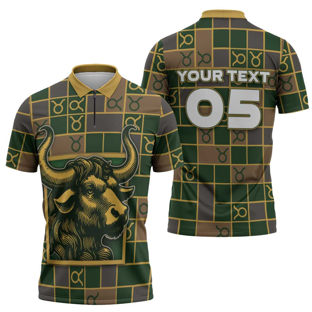 Custom Taurus Zodiac Zipper Polo Shirt Checkered Pattern