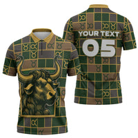 Custom Taurus Zodiac Zipper Polo Shirt Checkered Pattern