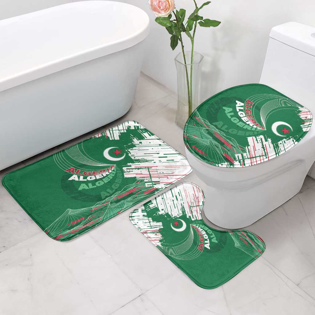 Algeria Football Bathroom Set Glitch Effect Desert Lines And Star Crescent