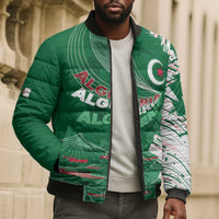 Custom Algeria Football Bomber Puffer Jacket Glitch Effect Desert Lines And Star Crescent