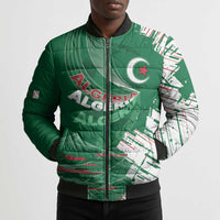 Custom Algeria Football Bomber Puffer Jacket Glitch Effect Desert Lines And Star Crescent
