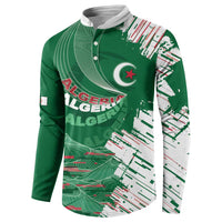 Custom Algeria Football Button Sweatshirt Glitch Effect Desert Lines And Star Crescent