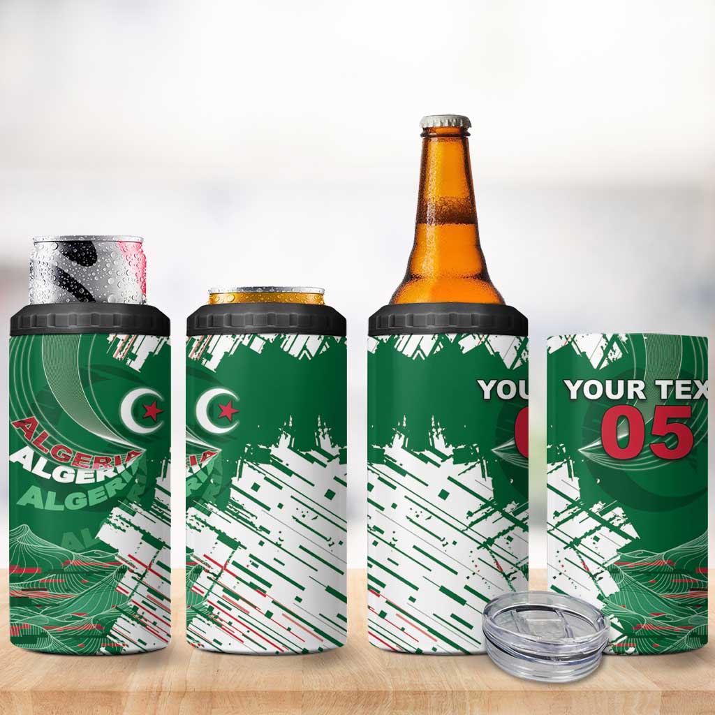 Custom Algeria Football 4 in 1 Can Cooler Tumbler Glitch Effect Desert Lines And Star Crescent