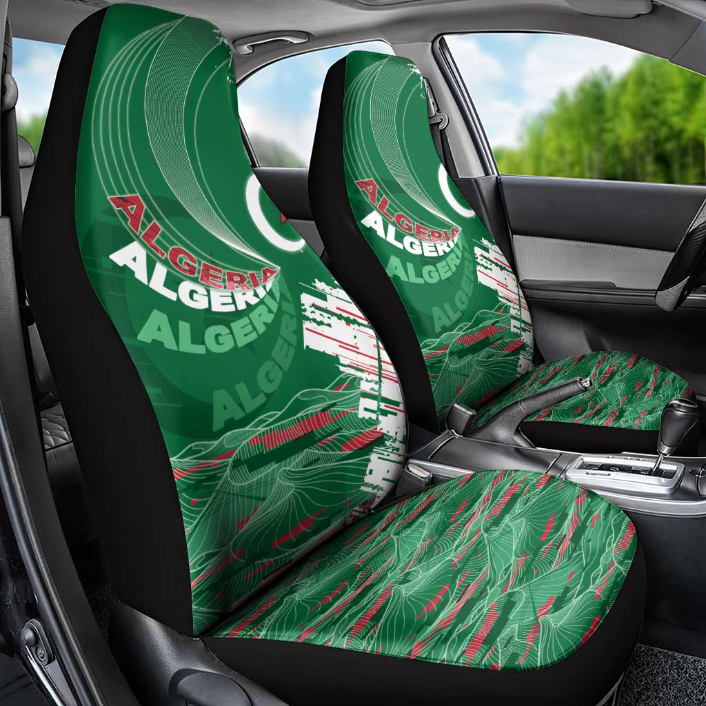 Algeria Football Car Seat Cover Glitch Effect Desert Lines And Star Crescent