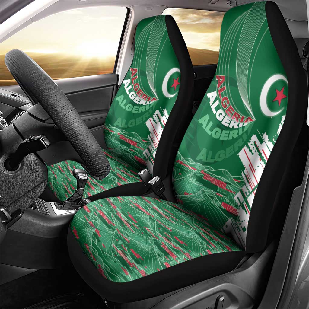 Algeria Football Car Seat Cover Glitch Effect Desert Lines And Star Crescent