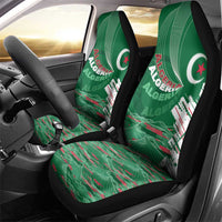 Algeria Football Car Seat Cover Glitch Effect Desert Lines And Star Crescent