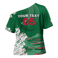 Custom Algeria Football Cross Shoulder Shirt Glitch Effect Desert Lines And Star Crescent