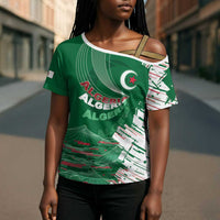 Custom Algeria Football Cross Shoulder Shirt Glitch Effect Desert Lines And Star Crescent