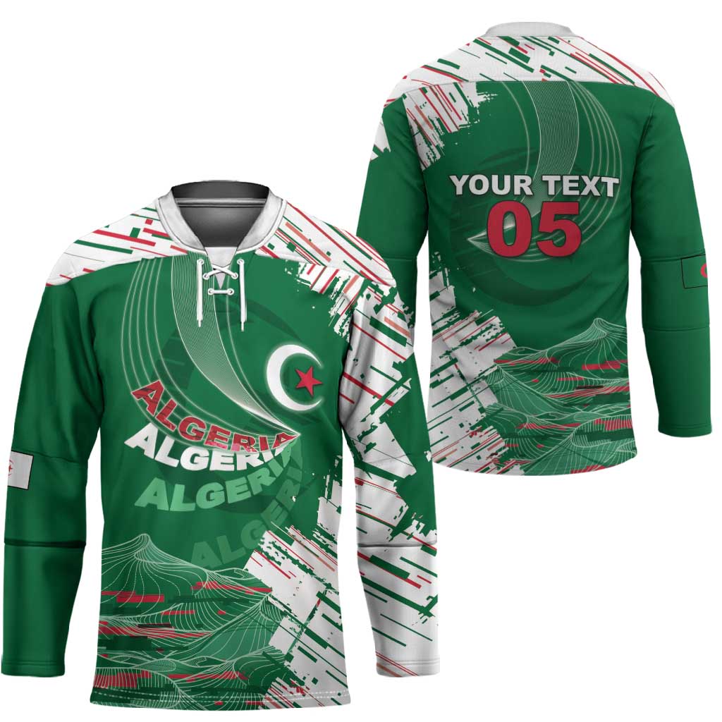 Custom Algeria Football Hockey Jersey Glitch Effect Desert Lines And Star Crescent