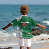 Custom Algeria Football Kid Hawaiian Shirt Glitch Effect Desert Lines And Star Crescent