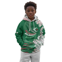 Custom Algeria Football Kid Hoodie Glitch Effect Desert Lines And Star Crescent