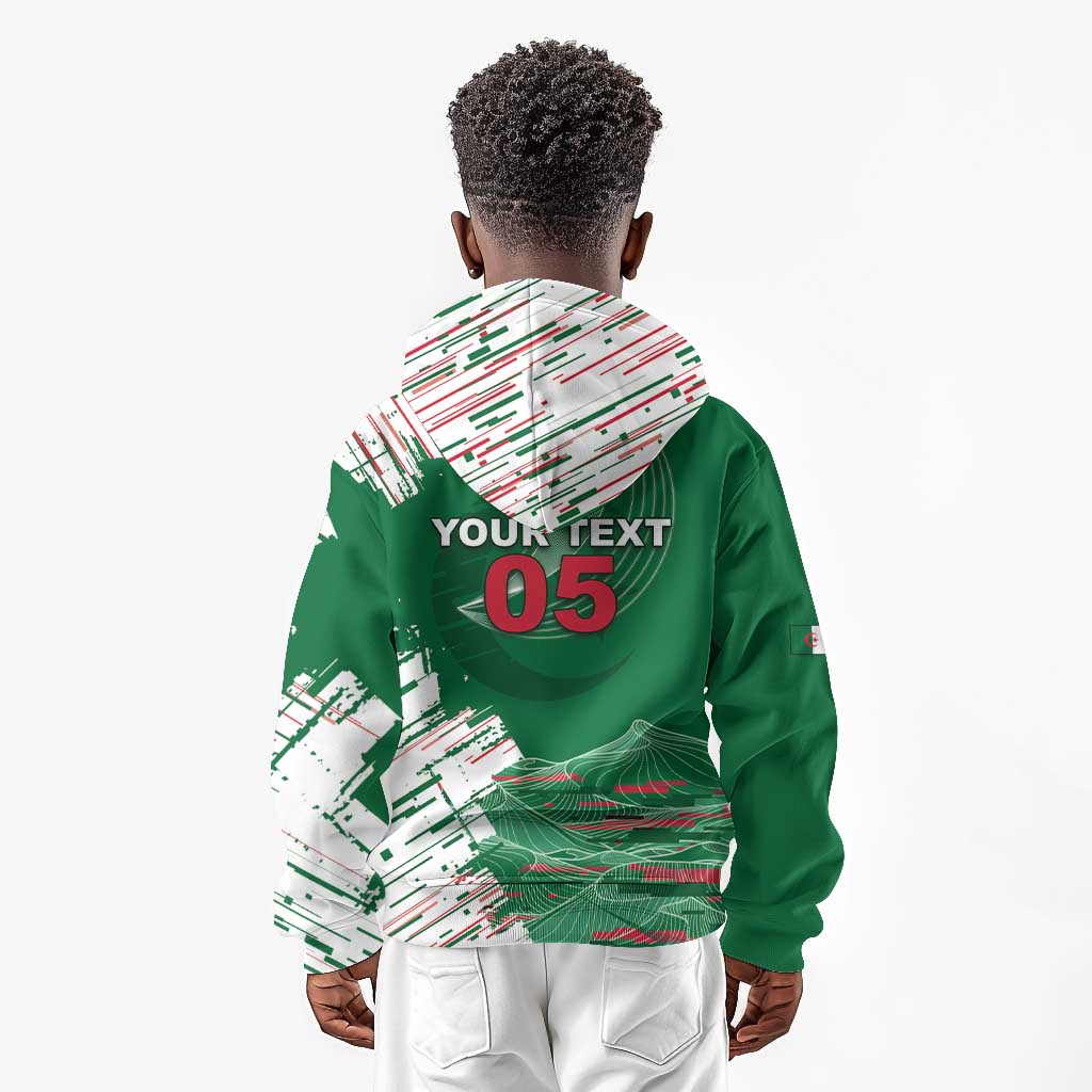 Custom Algeria Football Kid Hoodie Glitch Effect Desert Lines And Star Crescent