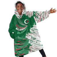 Custom Algeria Football Kid Wearable Blanket Hoodie Glitch Effect Desert Lines And Star Crescent