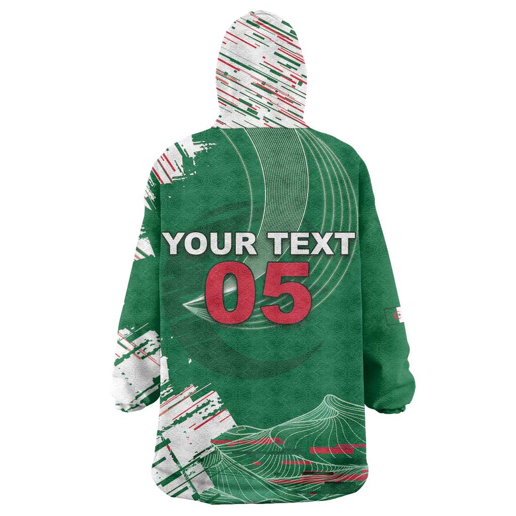 Custom Algeria Football Kid Wearable Blanket Hoodie Glitch Effect Desert Lines And Star Crescent