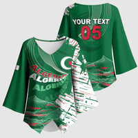Custom Algeria Football Kimono Sleeve Blouse Glitch Effect Desert Lines And Star Crescent