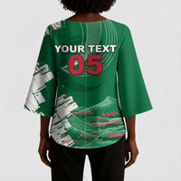 Custom Algeria Football Kimono Sleeve Blouse Glitch Effect Desert Lines And Star Crescent