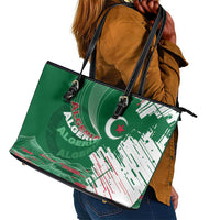 Algeria Football Leather Tote Bag Glitch Effect Desert Lines And Star Crescent