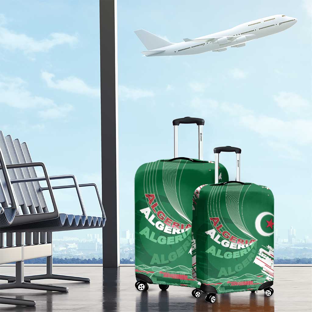 Algeria Football Luggage Cover Glitch Effect Desert Lines And Star Crescent