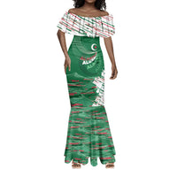 Custom Algeria Football Mermaid Dress Glitch Effect Desert Lines And Star Crescent