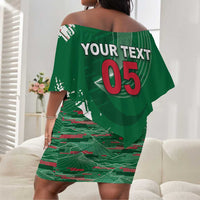 Custom Algeria Football Off Shoulder Short Dress Glitch Effect Desert Lines And Star Crescent