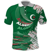 Custom Algeria Football Polo Shirt Glitch Effect Desert Lines And Star Crescent