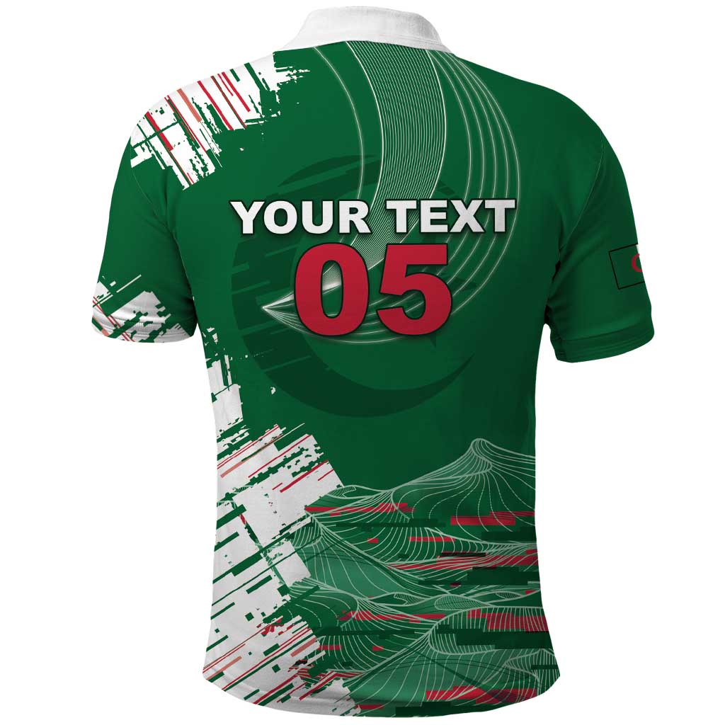 Custom Algeria Football Polo Shirt Glitch Effect Desert Lines And Star Crescent