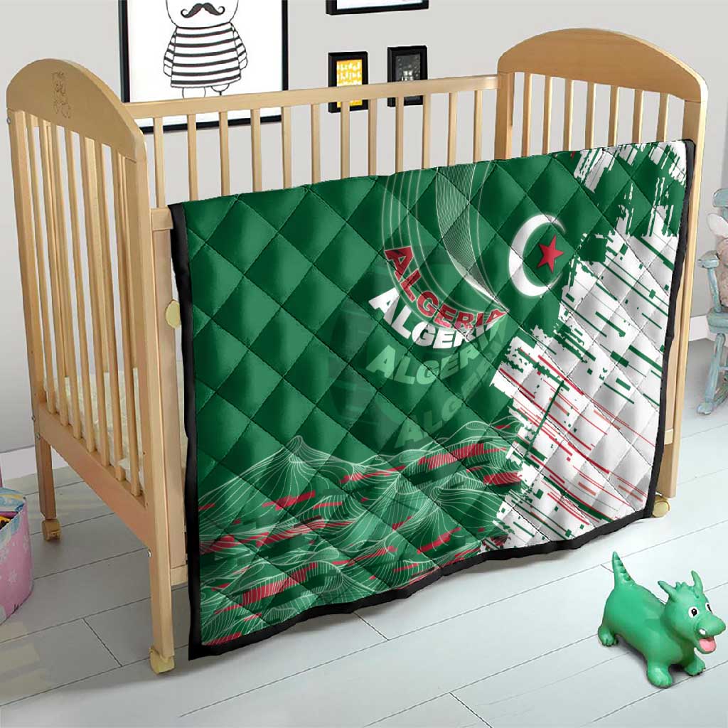 Algeria Football Quilt Glitch Effect Desert Lines And Star Crescent