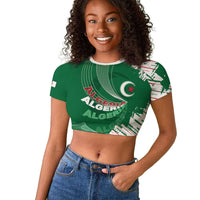 Custom Algeria Football Raglan Cropped T shirt Glitch Effect Desert Lines And Star Crescent