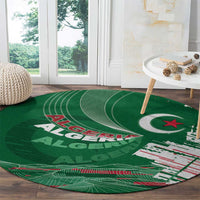Algeria Football Round Carpet Glitch Effect Desert Lines And Star Crescent