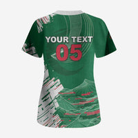 Custom Algeria Football Scrub Top Glitch Effect Desert Lines And Star Crescent