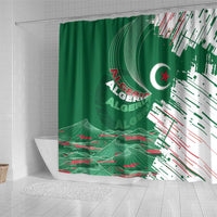 Algeria Football Shower Curtain Glitch Effect Desert Lines And Star Crescent